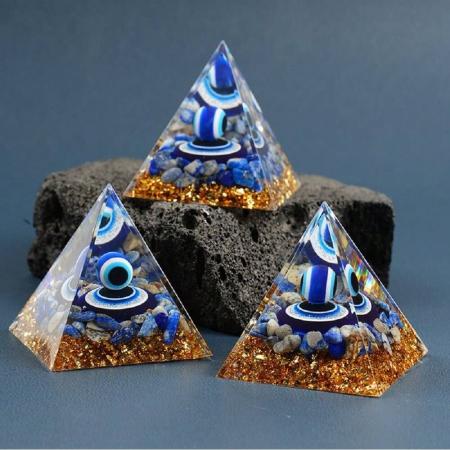 🧿 Original Evil Eye Protection 5cm/6cm Pyramid | Lapis Lazuli Gemstone Chips | 100% Natural Stone 🧿