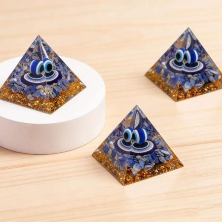🧿 Original Evil Eye Protection 5cm/6cm Pyramid | Lapis Lazuli Gemstone Chips | 100% Natural Stone 🧿