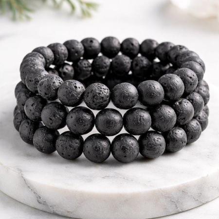 🌋 The Man Herbs – Black Natural Lava Rock Bracelet (Unisex, 8mm) 🌋
