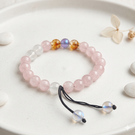 💗Original Rose Quartz with Glow-in-The-Dark Love & Attraction Bracelet (Unisex, 8mm) 💗