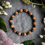 Natural 5 Mukhi Rudraksha Bracelet with Black Onyx 8mm – Unisex Nepal Rudraksha | Love, Wealth & Health Attractor | 100% Authentic + Lab Certified 🔱