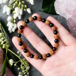 Natural 5 Mukhi Rudraksha Bracelet with Black Onyx 8mm – Unisex Nepal Rudraksha | Love, Wealth & Health Attractor | 100% Authentic + Lab Certified 🔱